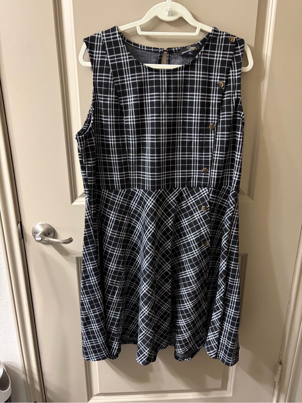 Suzanne Betro Black & White Plaid Button-Accent Dress